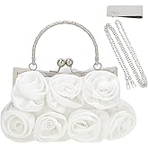 kilofly Rose Clutch Evening Purse Satin Small Bag with Detachable Strap Money Clip