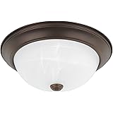 HomePlace Lighting 219022BZ Bates Traditional White Faux Alabaster Glass Bowl Flush Mount Ceiling Light, 2-Light 120 Total Watts, 5" H x 13" W, Bronze