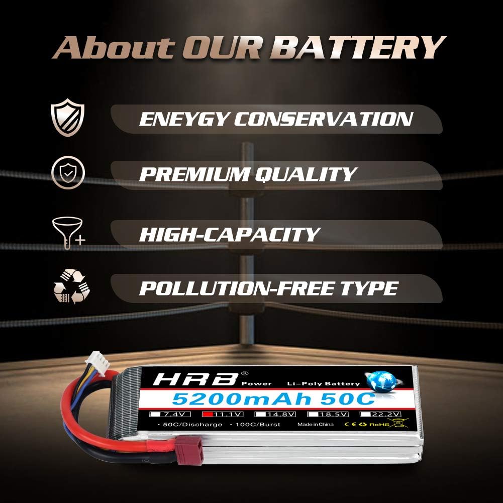 HRB 2PCS 3S Lipo Battery 11.1V 5200mAh 50C with Deans T Plug for Slash VXL Slash 4x4 VXL, 1/10 Rally, XO-1 Supercar - Image 3