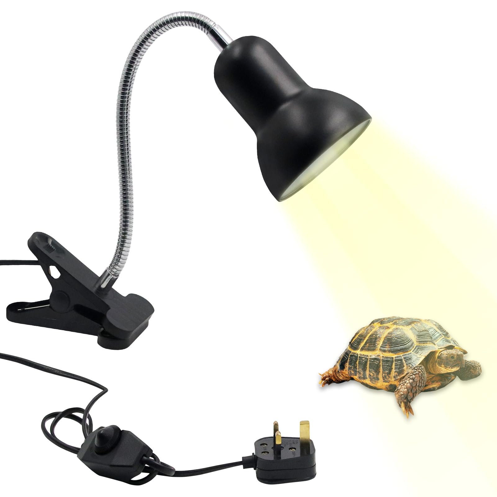 Houtokit Tortoise Heat Lamp, 200W Dimmable Reptile Basking Lamp with Clamp Stand 360° Rotatable Clip on Reptile Heat for Aquarium Turtles Frog Lizard Snakes