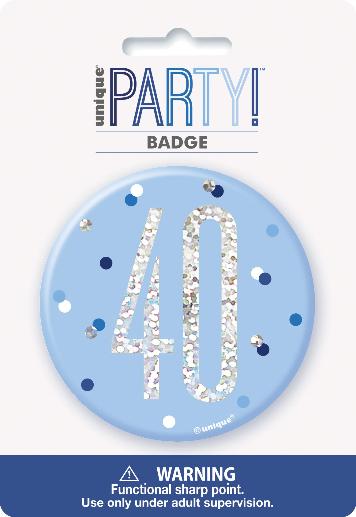 Unique Party 83521-3" Glitz Blue & Silver 40th Birthday Badge