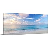 iKNOW FOTO Blue Beach Sun Ocean Landscape Canvas Prints Modern Stretched and Framed Seascape 1 Panel Giclee Prints Stunning Wall Art for Living Room and Bedroom Decor 20x48 Inches