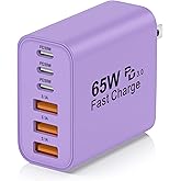 USB C Charger Block,65W 6-Port USBC Charging Block,Wall Charger iPhone Charger Fast Charging,Multiport Type C PD+QC Power Plu