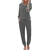 Ekouaer Womens Pajamas Set Waffle Knit Long Sleeve Lounge Set 2 Piece Pj Loungewear Sleepwear S-XXL