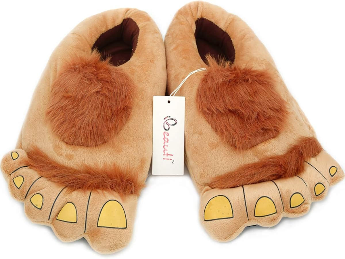  | Ibeauti Men's Big Feet Furry Monster Adventure Slippers, Comfortable Novelty Warm Winter Hobbit Feet Slippers for Adults (Men: US 11) Brown | Slippers