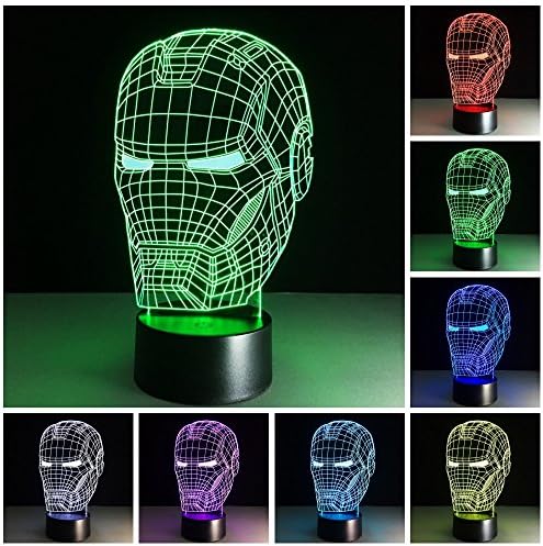 Amazing 3D illusion Effect LED Night Light Iro Man LED Desk Table Night Light Lamp 7 Color Change Acrylic Press Lamp Kids Children Holiday Gift Home Office Baby Room Decoration Night Light