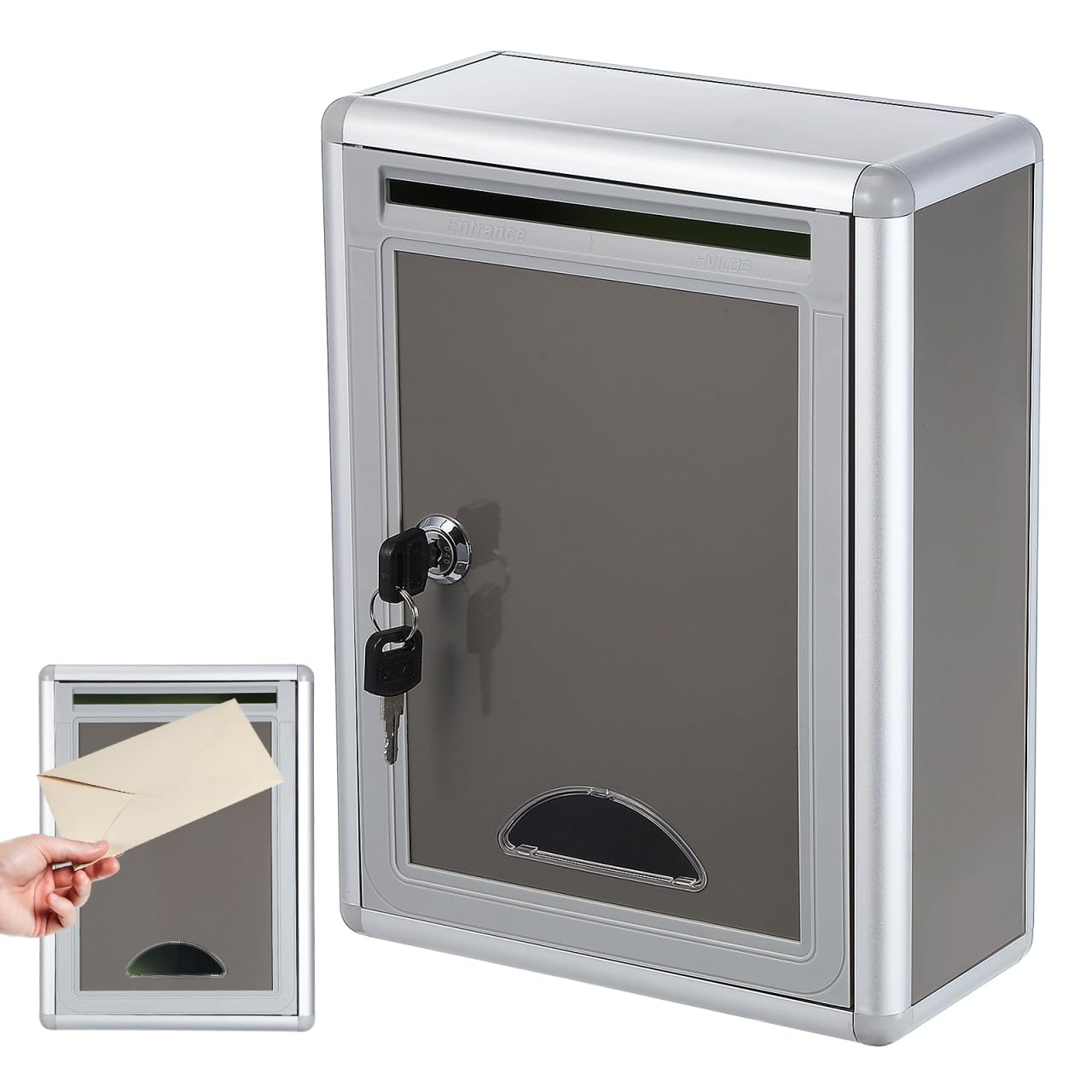 STOBOK Aluminium Alloy Wall Mounted Suggestion Box with Lock Small Complaint Mailbox for Home Office Secure Drop Box for Payments Checks Cards and Envelopes 11.22X8.46X4.13In