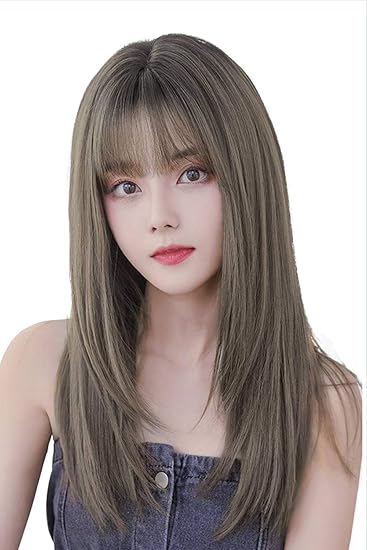 Amazon Co Jp Hiye フルウィッグ 肌色人工頭皮 超リアル分け目 ストレート ロング かつら ぱっつん前髪 サラサラ ウィッグ レディース おしゃれ 可愛い 小顔効果 人気 コスプレ ロリータ 医療用 脱毛症 白髪隠す コールドブラウン 服 ファッション小物