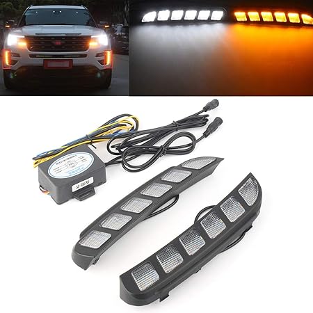 Amazon フォード エクスプローラー Led Drl 12v デイライト フォグランプ ウインカー ガーニッシュ 2個セット ホワイト イエローに切替 専用設計 高輝度 防水 耐衝撃 カスタム 外装 パーツ Ford Explorer 16 17 フォグランプ 車 バイク