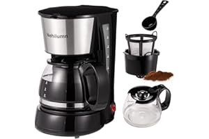 Nehilumn 4-5 Cups Drip Coffee Maker, Coffee Pot Machine Permanent Coffee Filter, Mini,20Oz Electric Coffee Maker,650W Black and Stainless Steel