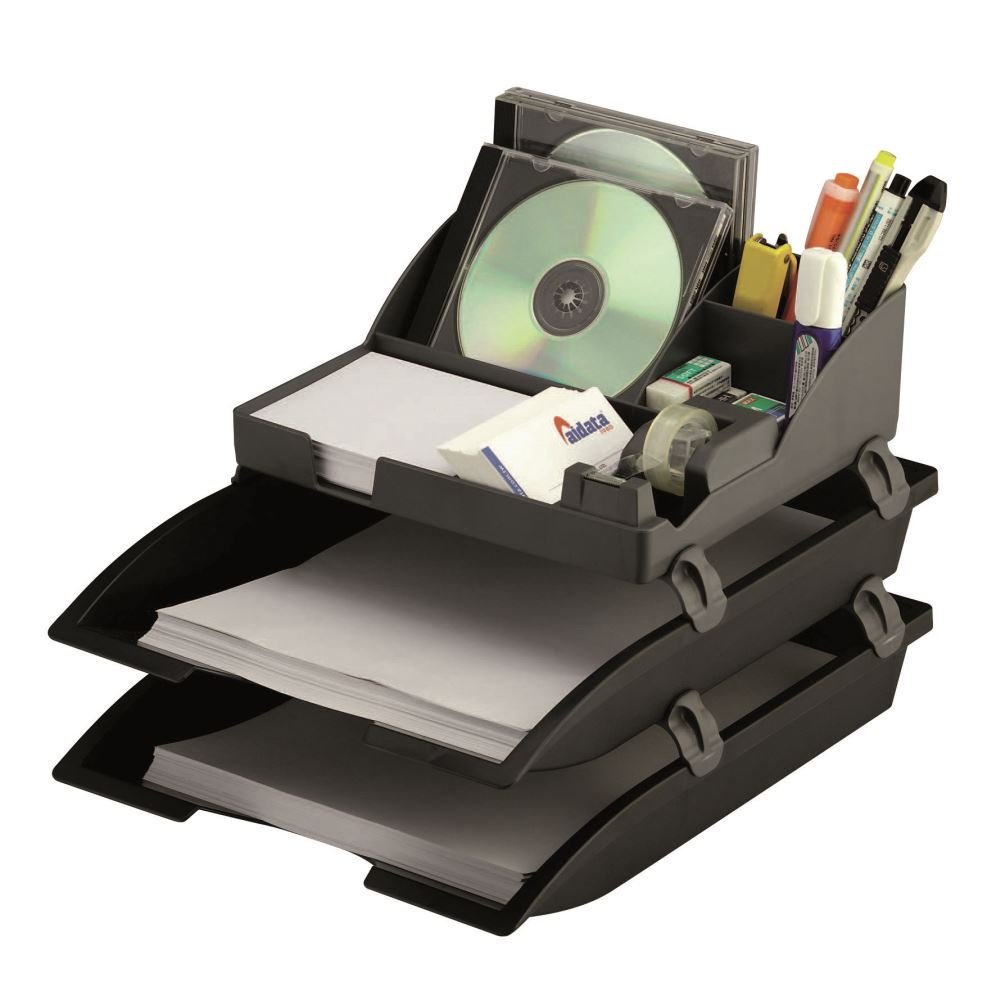 Jeu de 2 trieurs A4 avec réhausseur Noir + rangements
