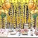 Gold Glittery ALOHA Green Leaves Garland and Gold Glittery Circle Dots Garland(25pcs Circle Dots),Hawaiian Tropical Luau Beach Summer Party Decoration Supplies