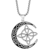 HAQUIL Celtic Knots Necklace, Stainless Steel Celtic Crescent Moon Triquetra Knot Pendant, Box Chain, Celtic Jewelry Gift
