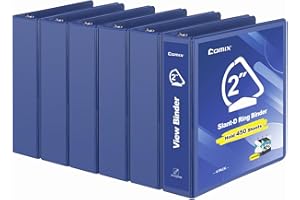 COMIX Sturdy 3 Ring Binder 2 inch with Clear View Cover, 2" Slant-D Ring View Binder Holds 500 Sheets of US Letter Size Paper, 6 Pack (Blue)