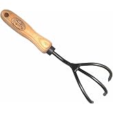 Dewit Cultivator Hand Tiller - 3-Tine, Short Handle, Works as Hoe - 11.5 in - Steel/Wood
