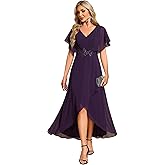 Ever-Pretty Women's Formal Dress A Line V Neck Applique Waist Tea Length Wedding Guest Dress 02027