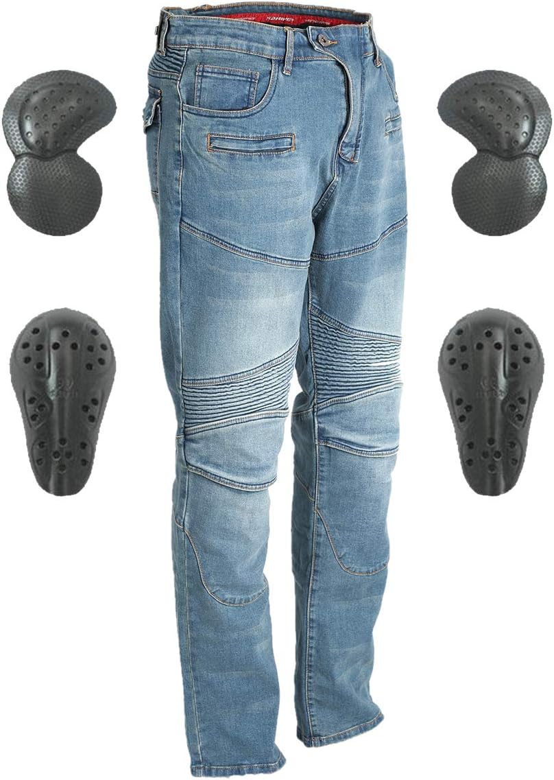 Men & Women Motorcycle Riding Jeans, Motorbike Protective Pants, Motor Bicycle Trousers with CE Hip & Knee Armor Pads VES3 (Blue, 3XL)