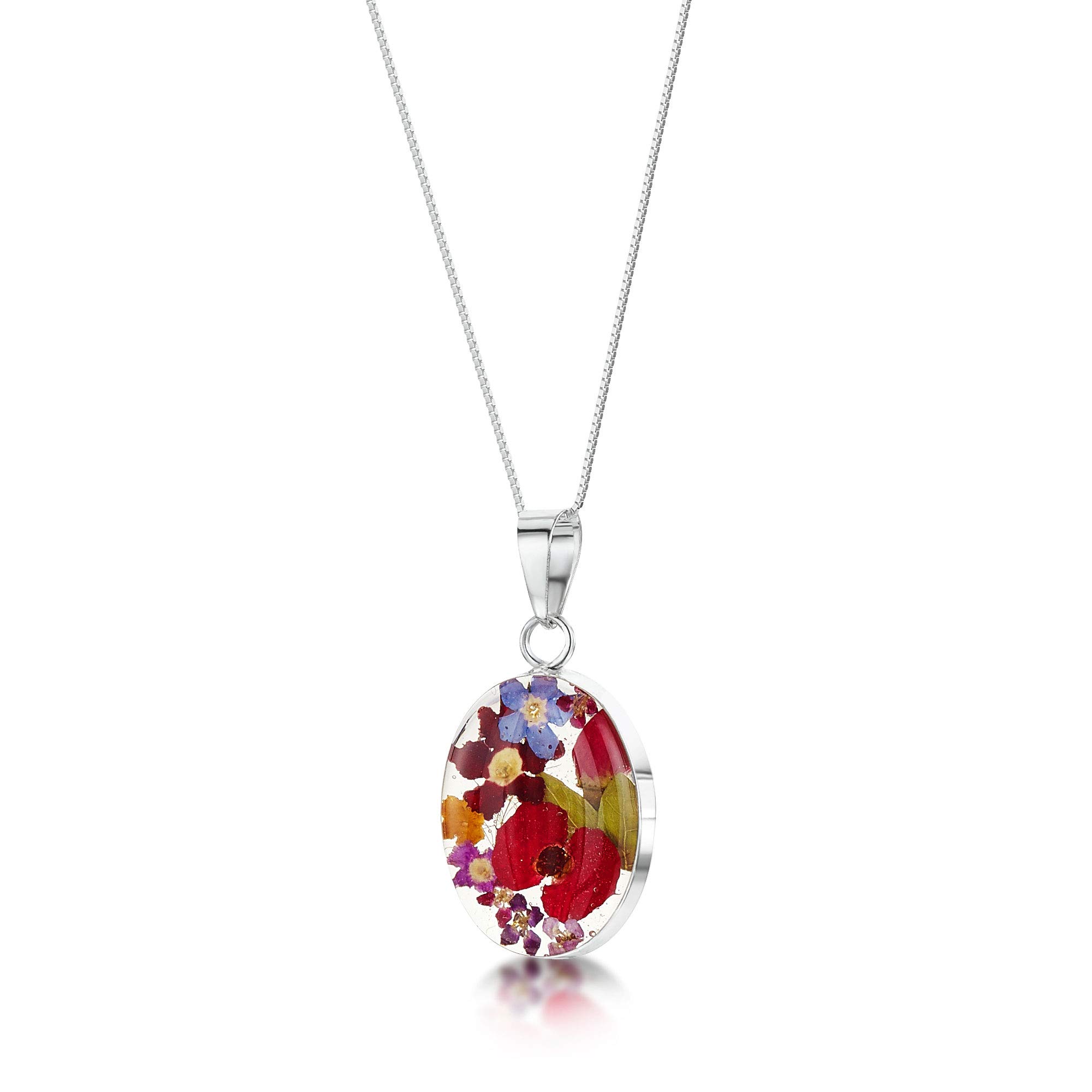 Shrieking Violet 925 Sterling Silver Oval Real Flower Pendant Necklace