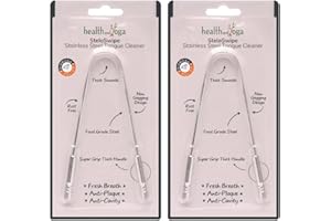SOULGENIE HealthAndYoga™ Tongue Cleaner Scraper - Hygienic, Surgical Grade, Non-Synthetic Grip – Sterilizable Tongue Brush Cleaner (Surgical Steel - 2 Pack)
