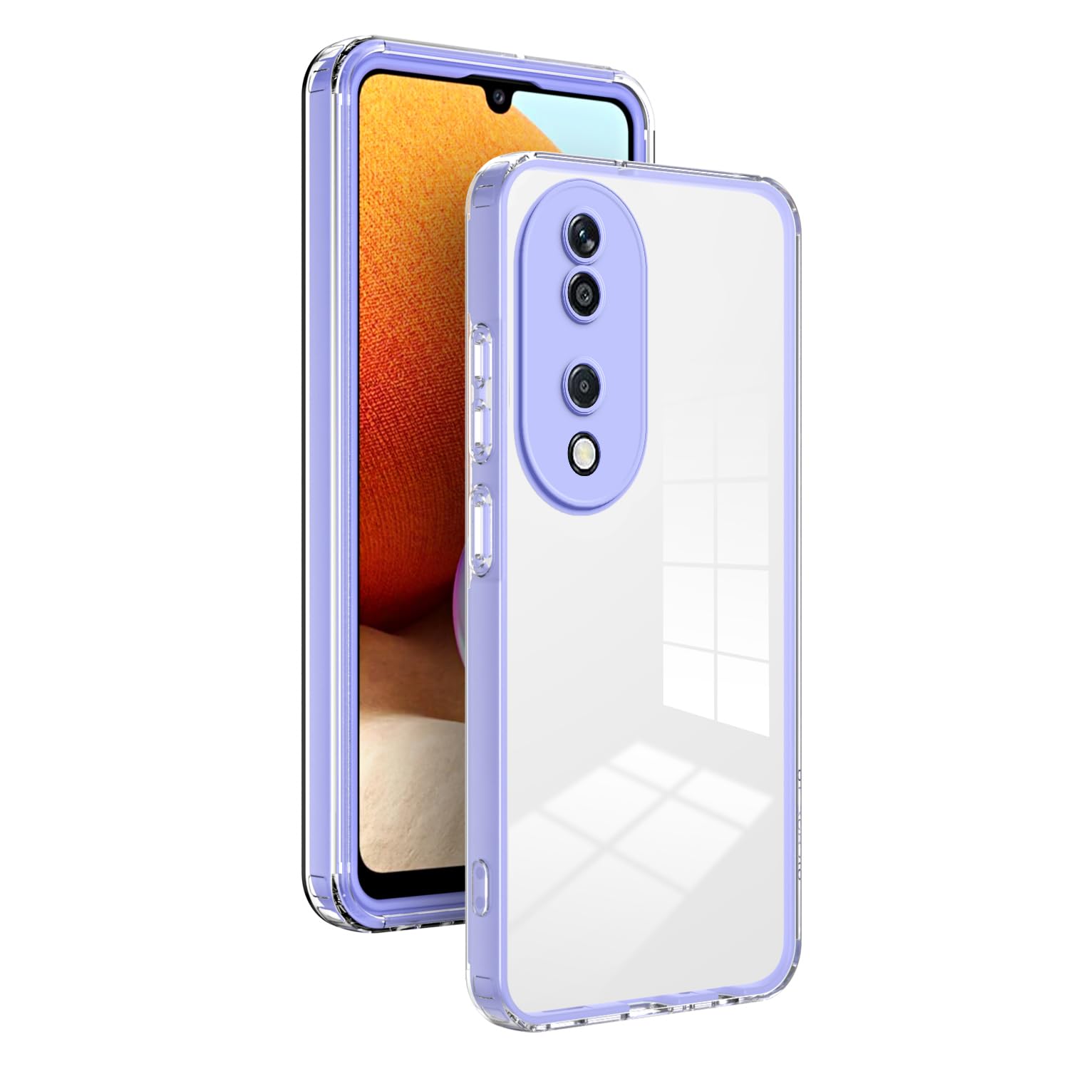 Sawiqpd Clear Phone Case for Honor X7b / Honor 90 Smart 5G, Clear Crystal Thin Back Cover Airbag Shockproof Protection Hard PC Frame Soft Silicone Bumper Slim Case for Honor 90 Smart, Purple