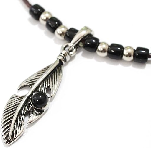 Amazon Over Rag メンズ チョーカーネックレス レザー 首輪 チョーカー風 フェザーチョーカー ネックレス フェザー ターコイズ オニキス メンズネックレス フェザー B オニキス チョーカー 通販