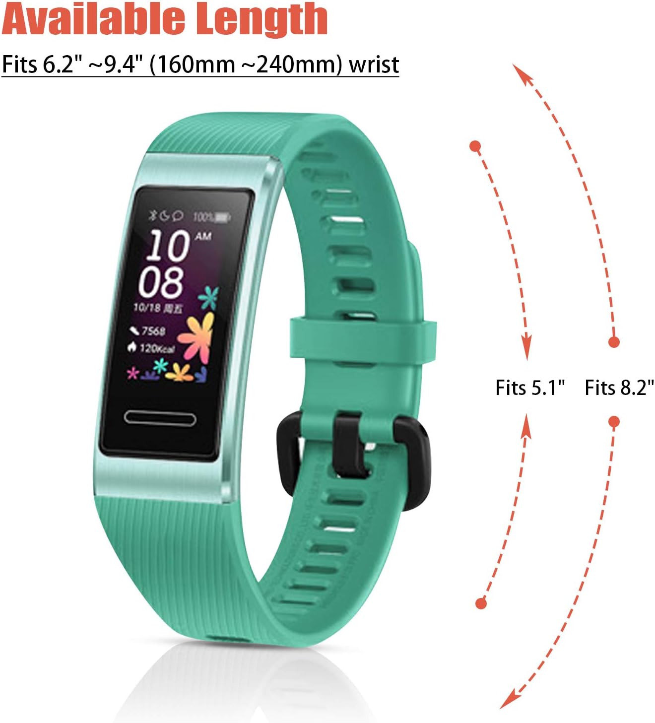 teyiwei Teal Soft Silicone Wrist Strap Compatible for Band 3 Pro Replacement Watch Band Bracelet Compatible with Band 4 Pro - Image 4
