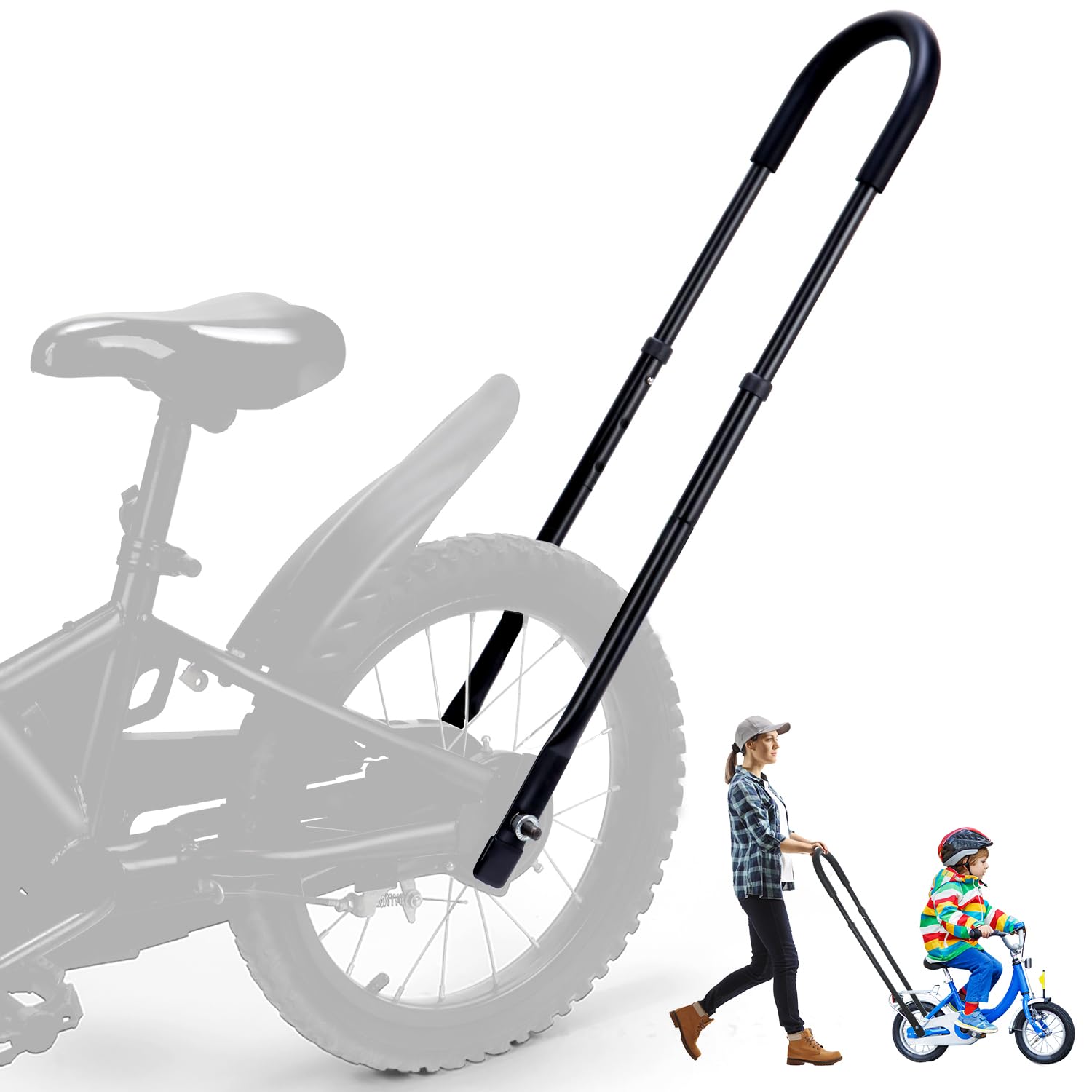 Photo 1 of LISRUGEN Professional Bike Training Handle, 6 Height Adjustable Push Handle for Kids Bikes, Safety Bicycle Trainer Ideal for Teaching Riding Without Training Wheels
