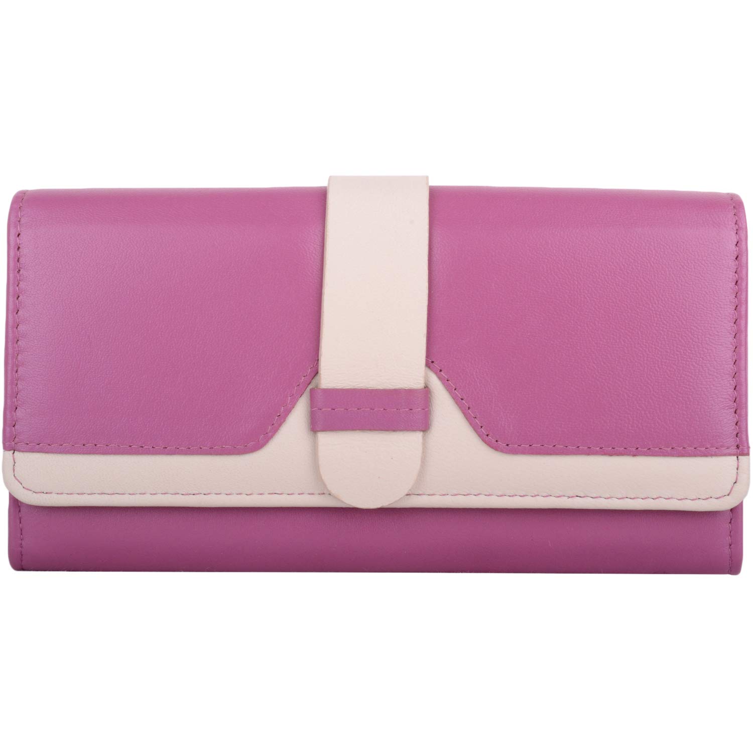 Womens Soft Leather Bi-Fold RFID Protected Money/Credit Card Purse with Croc Design - Rose/Vanilla