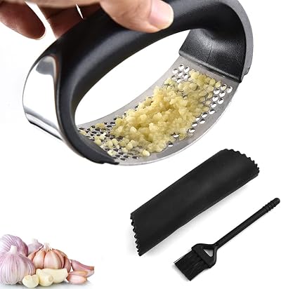 DDUP Garlic Press Rocker Stainless Steel Mincer Tool with Peeler Tube