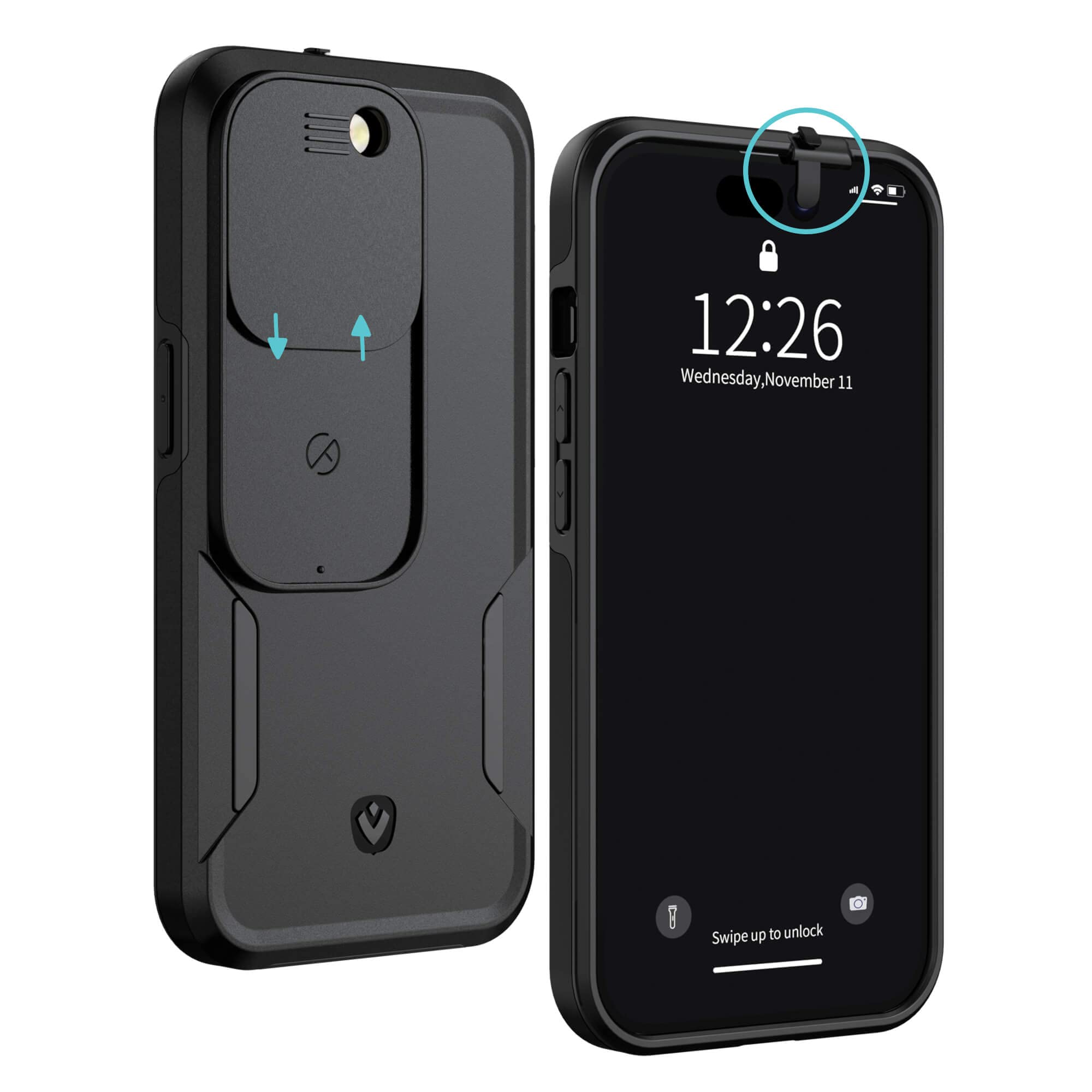 Spy-Fy iPhone 14 Pro Case with Camera Covers Front and Rear | Protect Your Privacy | 6-Foot Drop Proof | 6,1 Inch | Camera Protection by Valenta black — image 1
