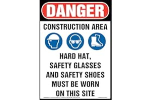 Danger: Construction Area, PPE Must Be Worn Sign - J. J. Keller & Associates - 10" x 14" Plastic with Rounded Corners for Ind