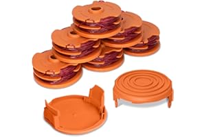 RISELION Replacement Spools Compatible with Worx WA0007 WG116 WG119 String Trimmer, Edger Spool Line Refills Parts Auto-Feed 2 x 16ft 0.065 inches, 50019417 Spool Cap Covers (6 Spool+2 Cap)