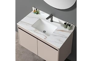 LEGENDSTONE 43" Bathroom Vanity Top with Ceramic Undermount Sink & Backsplash,Calacatta Gold Sintered Stone Counter Top, Single Hole Vanity Sink Top