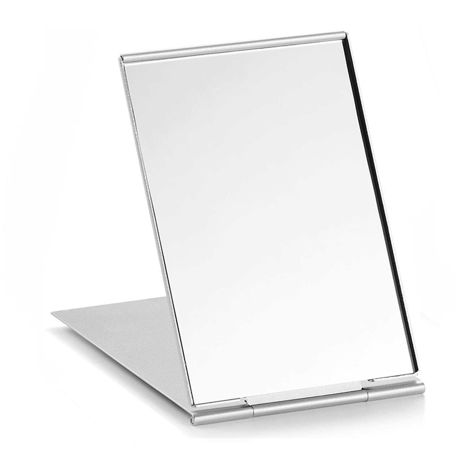 Portable Folding Mirror, Unisex Ultra Slim Durable Small Tabletop Folding Compact Makeup Mirrors for Travel (11.7x8cm, Aluminum Shell)