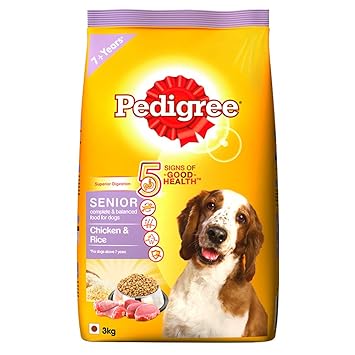 Pedigree Senior (7+ Years) Dry Dog Food, Chicken & Rice, 3kg Pack
