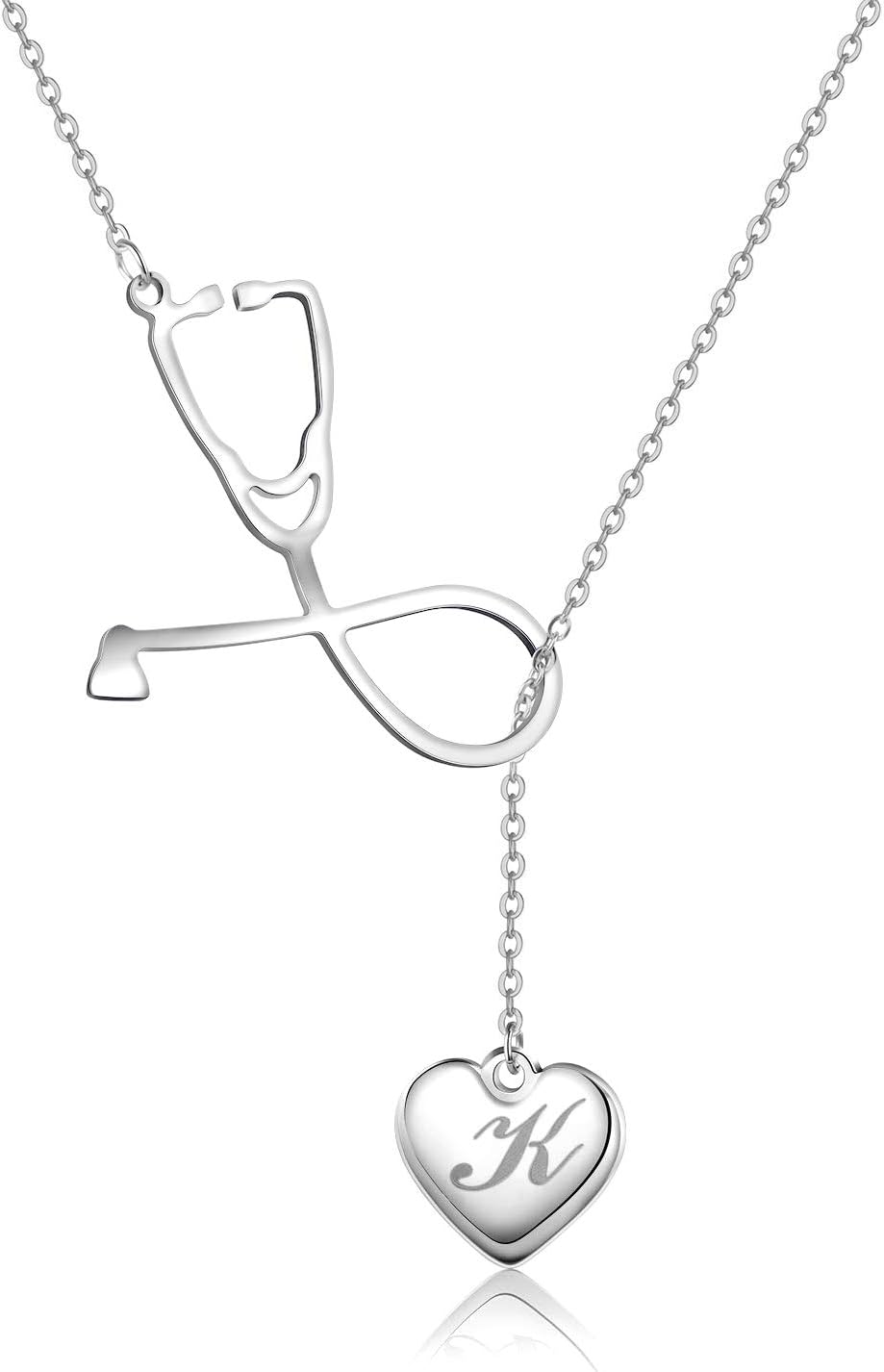 Firsteel Medicine Stethoscope Pendant Necklace Heart 26 A-Z Initial Letters Necklace Doctor Nurse Graduation Gift
