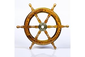 Nautical Handcrafted Wooden Ship Wheel - Home Wall Decor - Nagina International (18 Inches, Natural Wood)