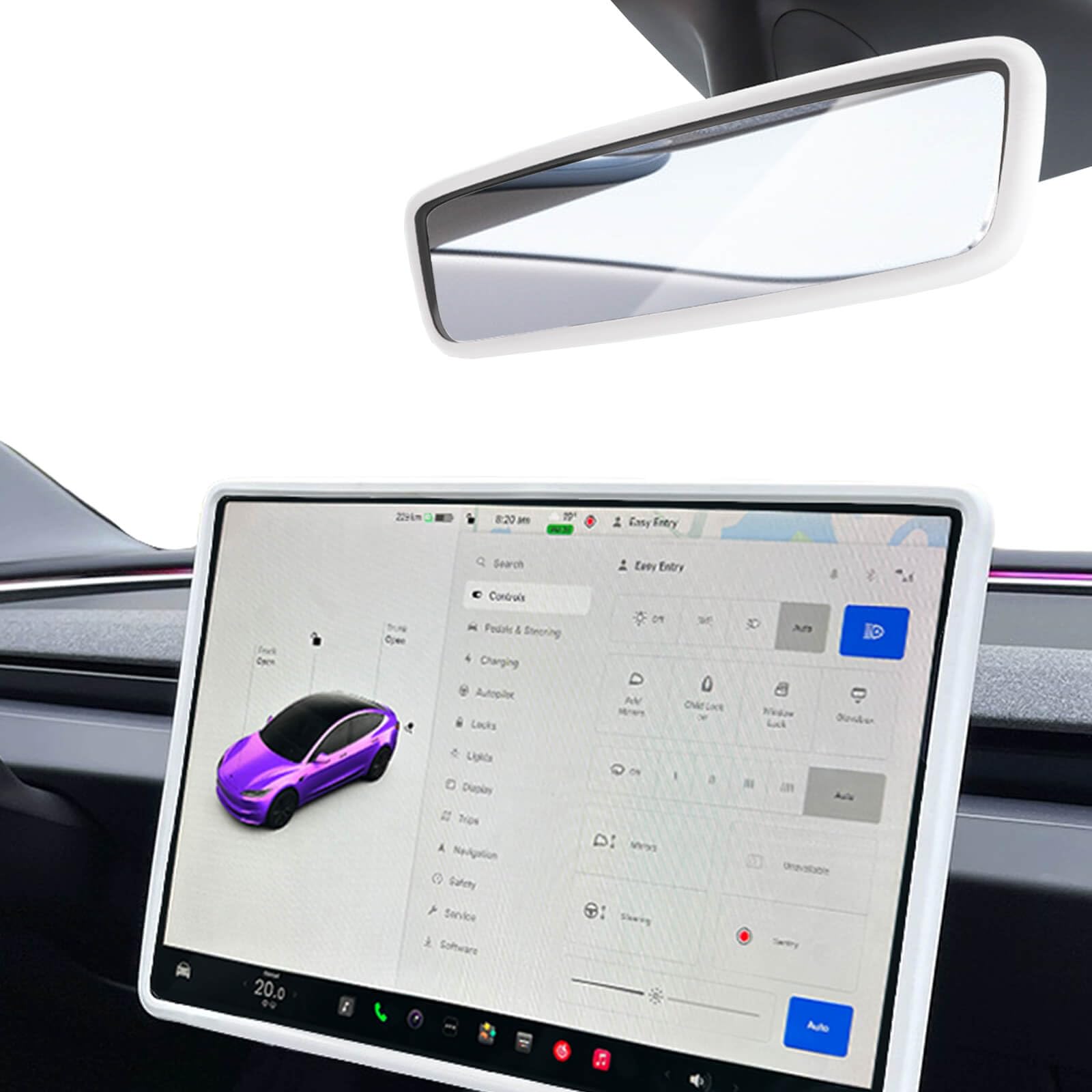 Photo 1 of Yeapop 2Pcs Silicone Protector Frames of Screen and Rear View Mirror for Tesla Model 3 2024 Highland and Model Y 2025 Juniper. (White)