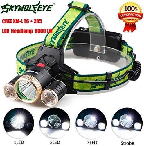 4Modes 9000Lm 3X XML T6+2R5 LED Headlamp Head Light Torch USB 18650+Car Charger
