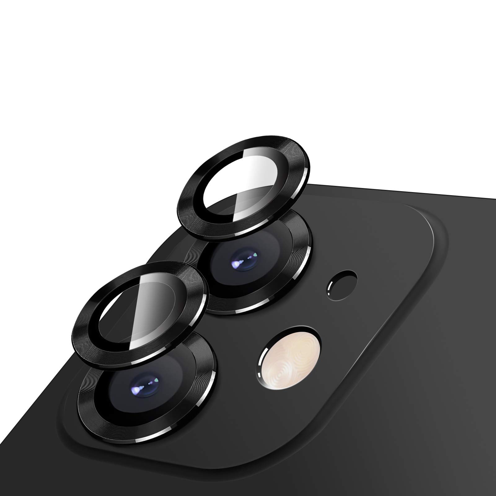 LucBuy Camera Lens Protector for iPhone 12/12 Mini, Premium HD Tempered Glass Aluminum Alloy Individual Ring Circle Lens Screen Cover Film,Easy Installation Len Protector Sticker (Black)