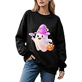 IRUD Halloween Sweatshirts for Women - Oversized Ghost Pumpkin Lantern Candy Pattern Round Neck Casual Long Sleeve