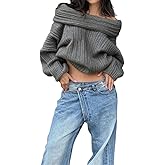 OLAMIOSO Women Off Shoulder Batwing Sleeve Oversized Chunky Sweaters (Free Size)