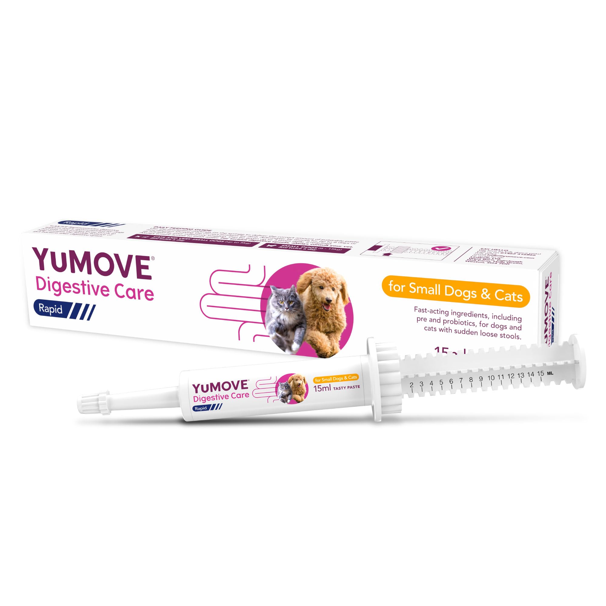 YuMOVE Digestive Care Rapid Dog & Cats Probiotic Paste for Gut Health, Digestive Supplements with Fast-Acting Ingredients for Small Dogs & Cats, 15ml