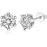 Moissanite Stud Earrings 18K White Gold Plated Brilliant Round Cut D Color VVS1 Clarity Lab Created Moissanite Earrings Sterling Silver Earring Hypoallergenic Earrings for Women Men 1
