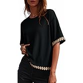 Dokotoo Womens Tops Casual Summer Crewneck Short Sleeve Color Block Loose Oversized Basic Tee