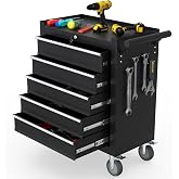 Granper 5-Drawer Rolling Tool Chest, Tool Box with 4 Wheels and Drawers, High Capacity Detachable Mobile Tool Storage Cabinet for Garage, Workshop, Mechanics and Repair Room (Black)