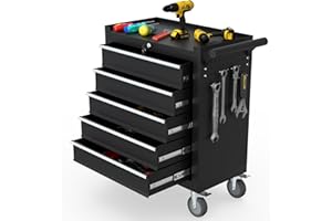 Granper 5-Drawer Rolling Tool Chest, Tool Box with 4 Wheels and Drawers, High Capacity Detachable Mobile Tool Storage Cabinet for Garage, Workshop, Mechanics and Repair Room (Black)