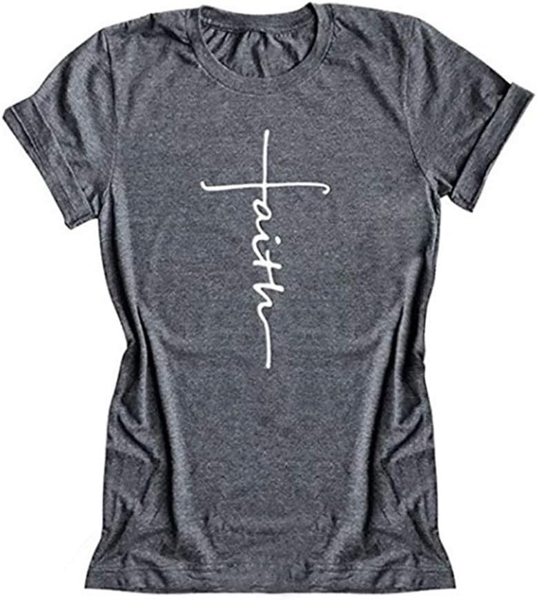 Hoyod Women Faith Printed T-Shirt Short Sleeve Letter Print Graphic Tees Christian Shirts