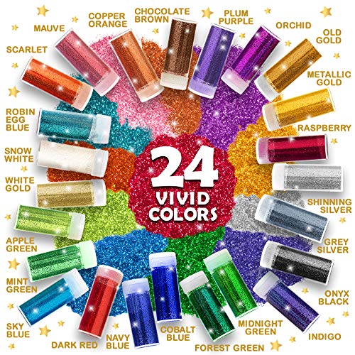 Original Stationery Glitter Shake Jars - Extra Fine Powder, 24 Multi Color Assorted Set - Works for Slime, School and Children's Projects - Perfect for Home Decorations, Face Paint, Nails (24 pcs)