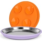 Yummy Sam 2 Pcs Whisker Fatigue Shallow Wide Cat Bowls Set, Purple Orange | Stainless Steel No Spill Feeding Dishes Plates for Food and Water with Non-Slip Silicone Botto for Small Dog Puppies Cats